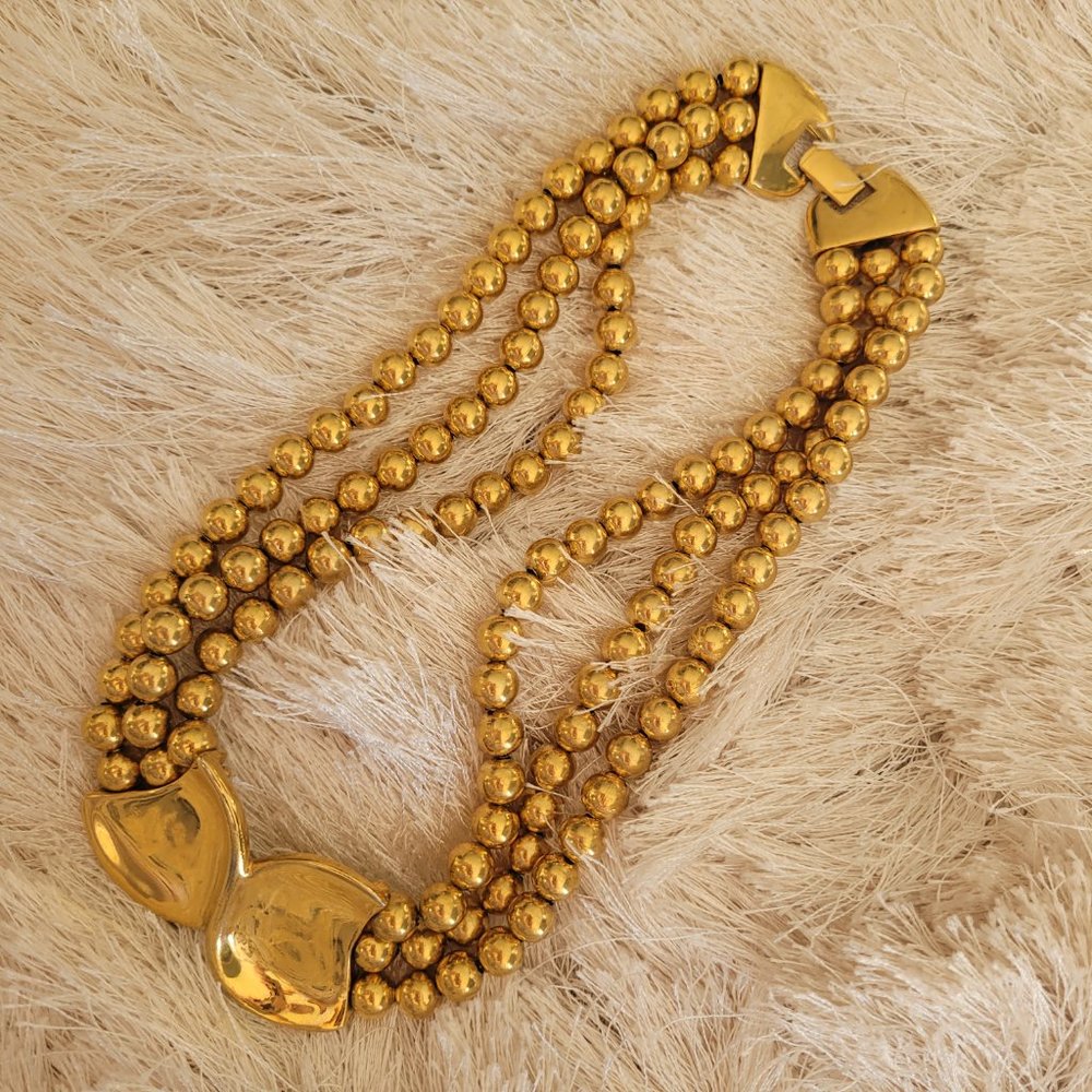 Vintage Napier Choker Statement Necklace Art Deco Signed Designer Gold Tone 80s